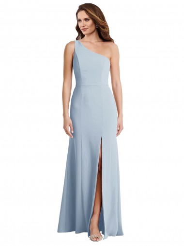 Sleeveless One Shoulder Stretch Crepe Light Sky Blue Long Formal Evening Dress Canada Clearance