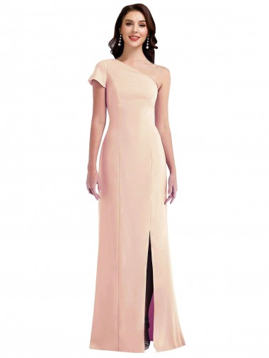 Cap Sleeves One Shoulder Stretch Crepe Nude Long Formal Evening Dress Canada Clearance