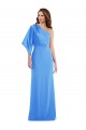 Bell Sleeves One Shoulder Stretch Crepe Peacock Blue Long Semi Formal Evening Dress Canada Clearance