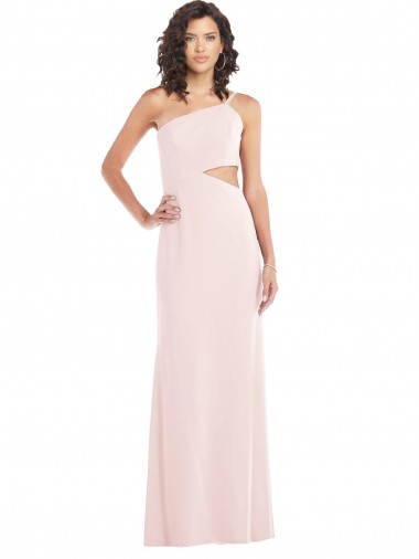 Sleeveless One Shoulder Stretch Crepe Pink Long Formal Evening Dress Canada Clearance