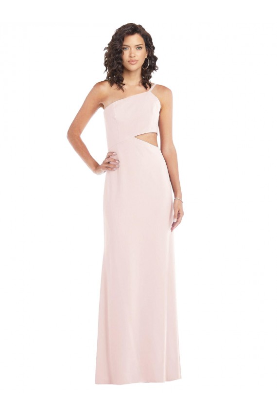 Sleeveless One Shoulder Stretch Crepe Pink Long Formal Evening Dress Canada Clearance