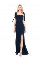 Sleeveless Spaghetti Straps Stretch Crepe Dark Navy Long Semi Formal Evening Dress Canada Clearance