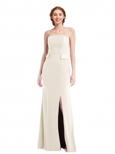 Sleeveless Strapless Stretch Crepe Ivory Long Semi Formal Evening Dress Canada Clearance