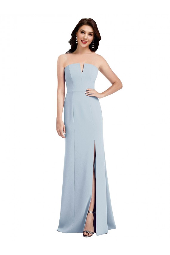 Sleeveless Strapless Stretch Crepe Light Sky Blue Long Evening Dress Canada Clearance