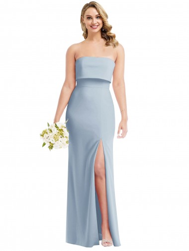 Sleeveless Strapless Stretch Crepe Light Sky Blue Long Semi Formal Evening Dress Canada Clearance