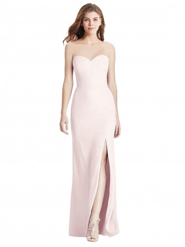 Sleeveless Strapless Stretch Crepe Pink Long Semi Formal Evening Dress Canada Clearance