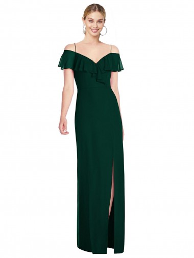 Cold Shoulder Sweetheart Soft Chiffon Ever Green Long Semi Formal Evening Dress Canada Clearance