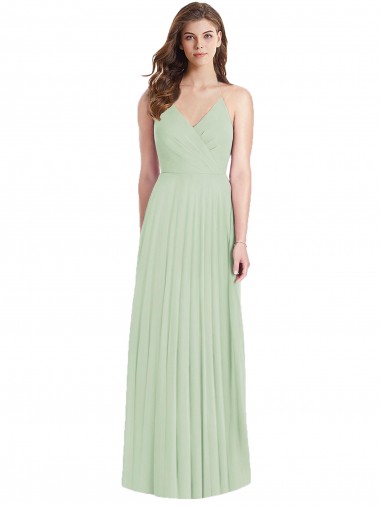 Cold Shoulder V-Neck Soft Chiffon Sage Long Semi Formal Evening Dress Canada Clearance