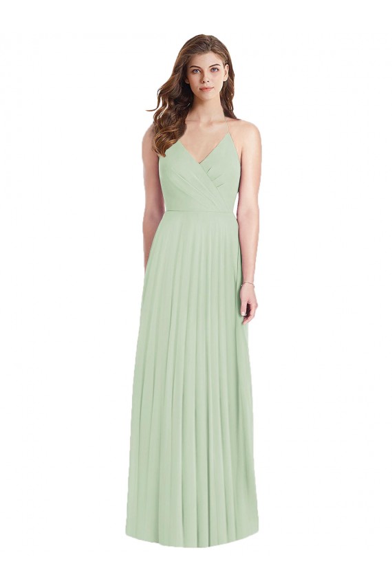 Cold Shoulder V-Neck Soft Chiffon Sage Long Semi Formal Evening Dress Canada Clearance