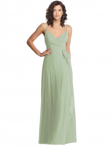 Sleeveless V-Neck Soft Chiffon Smoke Green Long Formal Evening Dress Canada Clearance