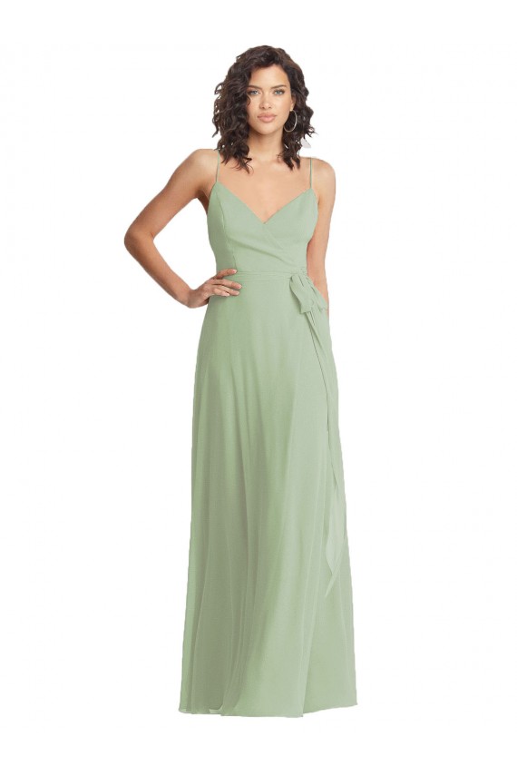 Sleeveless V-Neck Soft Chiffon Smoke Green Long Formal Evening Dress Canada Clearance