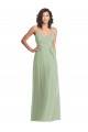 Sleeveless V-Neck Soft Chiffon Smoke Green Long Formal Evening Dress Canada Clearance