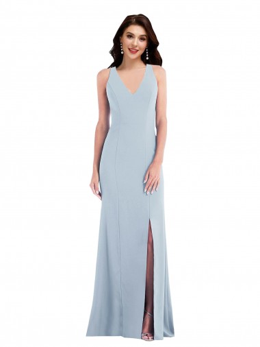 Sleeveless V-Neck Stretch Crepe Light Sky Blue Long Evening Gowns Canada Clearance