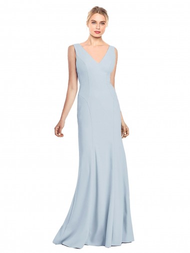 Sleeveless V-Neck Stretch Crepe Light Sky Blue Long Evening Dress Canada Clearance