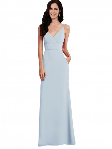 Sleeveless V-Neck Stretch Crepe Light Sky Blue Long Formal Dress Canada Clearance