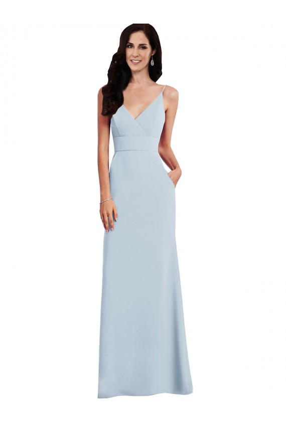Sleeveless V-Neck Stretch Crepe Light Sky Blue Long Formal Dress Canada Clearance