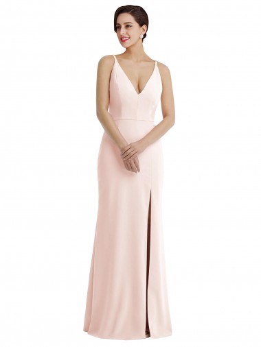 Sleeveless V-Neck Stretch Crepe Pink Long Formal Evening Dress Canada Clearance