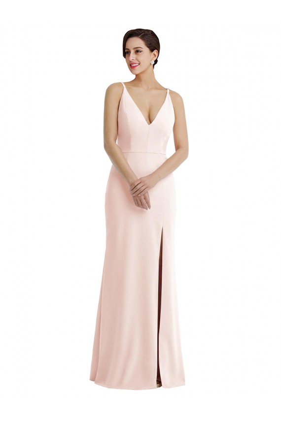 Sleeveless V-Neck Stretch Crepe Pink Long Formal Evening Dress Canada Clearance