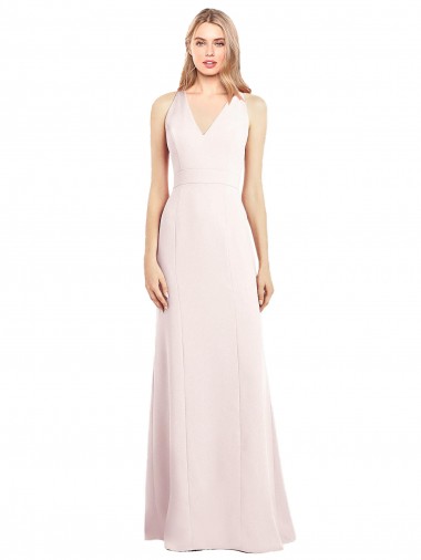 Sleeveless V-Neck Stretch Crepe Pink Long Semi Formal Evening Dress Canada Clearance