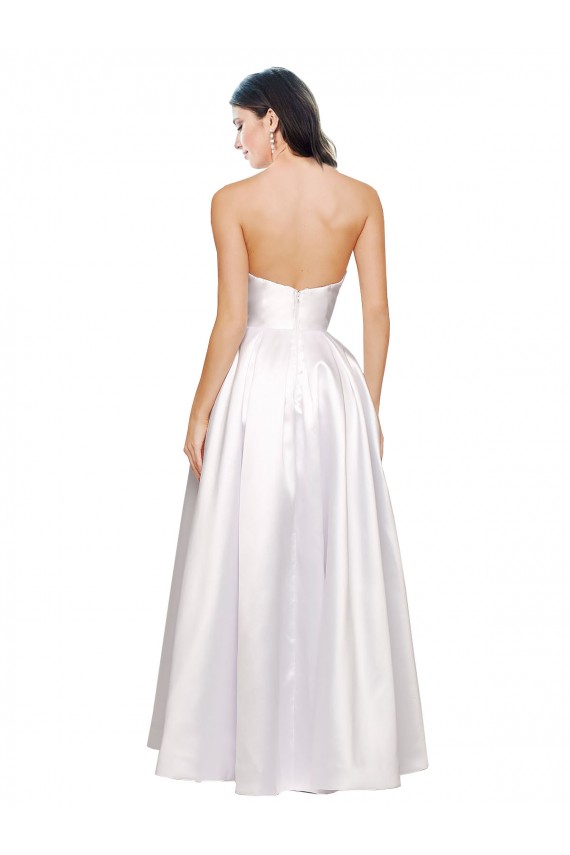Sleeveless Strapless Stretch Satin White Long Formal Evening Dress Canada Clearance